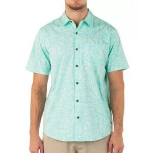 Hurley One and Only Lido Shirt Mens Size Large TEAL FLORAL Short Sleeve Stretch